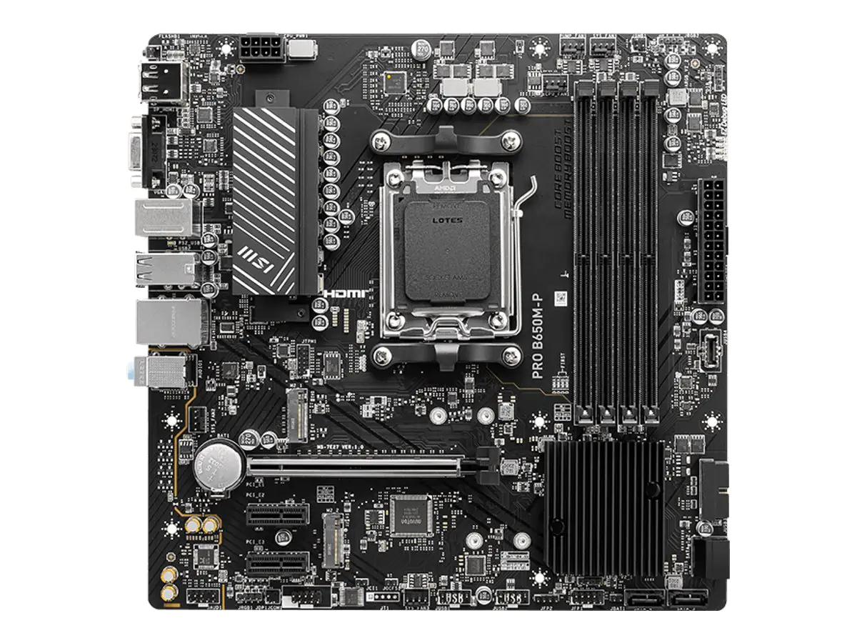 MSI PRO B650M-P - Motherboard - micro ATX - Socket AM5 - AMD B650 Chipsatz - USB-C 3.2 Gen 2x2, USB 3.2 Gen 2, USB 3.2 Gen 1 - 2.5 Gigabit LAN - Onboard-Grafik (CPU erforderlich) - HD Audio (8-Kanal)