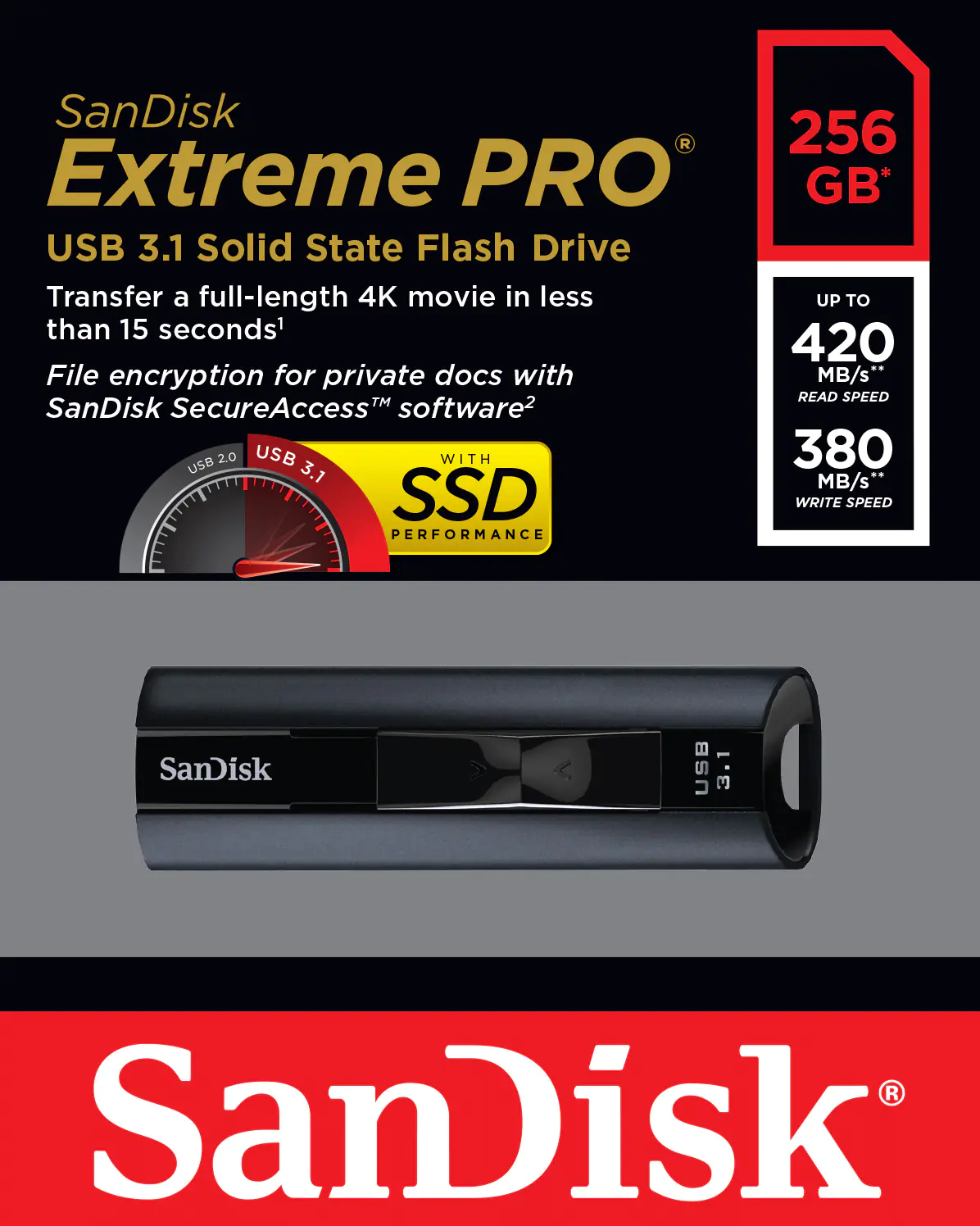 SanDisk Extreme Pro - USB-Flash-Laufwerk - 256 GB - USB 3.1