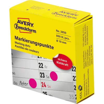 Avery Zweckform Avery 3850, Magenta, Rund, Dauerhaft, Papier, 1 cm, 800 Stück(e)