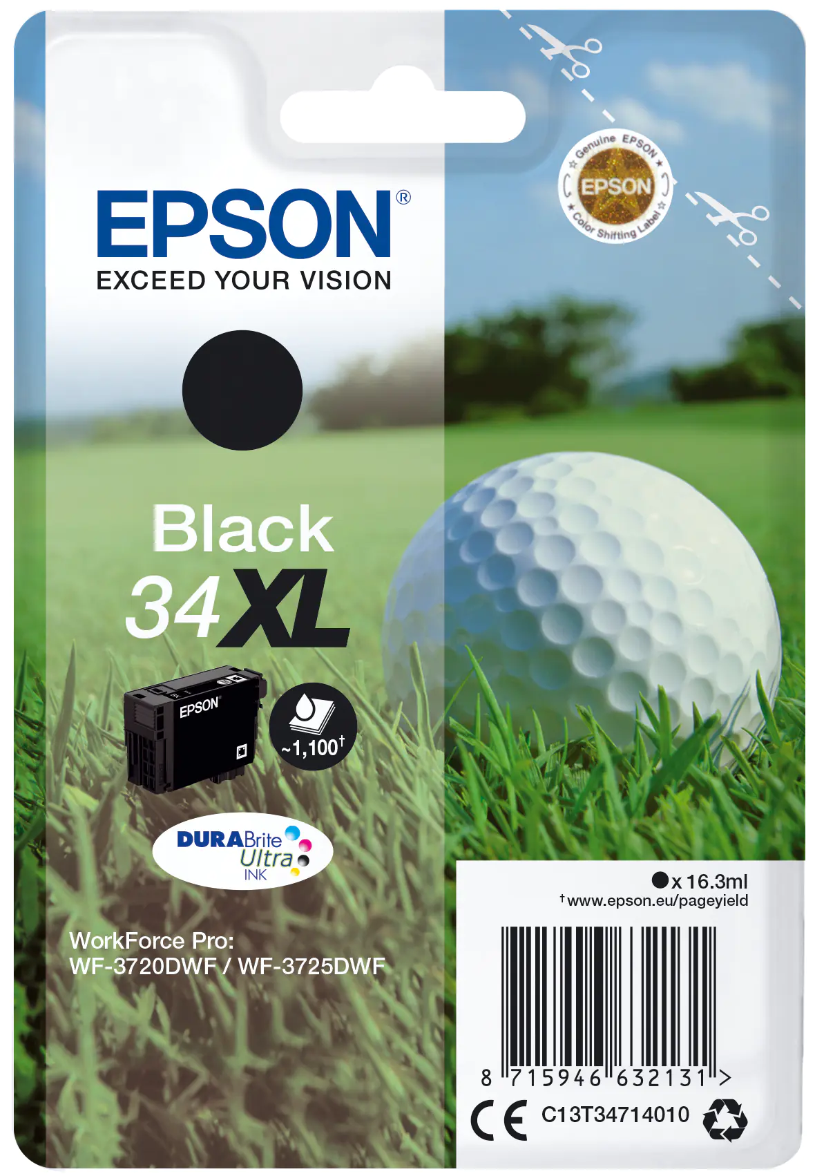 Epson 34XL - 16.3 ml - XL - Schwarz - Original - Blister mit RF- / aktustischem Alarmsignal - Tintenpatrone - für WorkForce Pro WF-3720DWF, WF-3725DWF