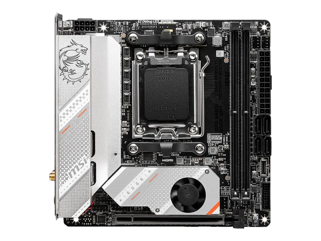 MSI MPG B650I EDGE WIFI - Motherboard - Mini-ITX - Socket AM5 - AMD B650 Chipsatz - USB 3.2 Gen 2, USB-C 3.2 Gen2, USB 3.2 Gen 1, USB-C 3.2 Gen 2x2 - 2.5 Gigabit LAN, Wi-Fi 6, Bluetooth - Onboard-Grafik (CPU erforderlich) 7D73-001R