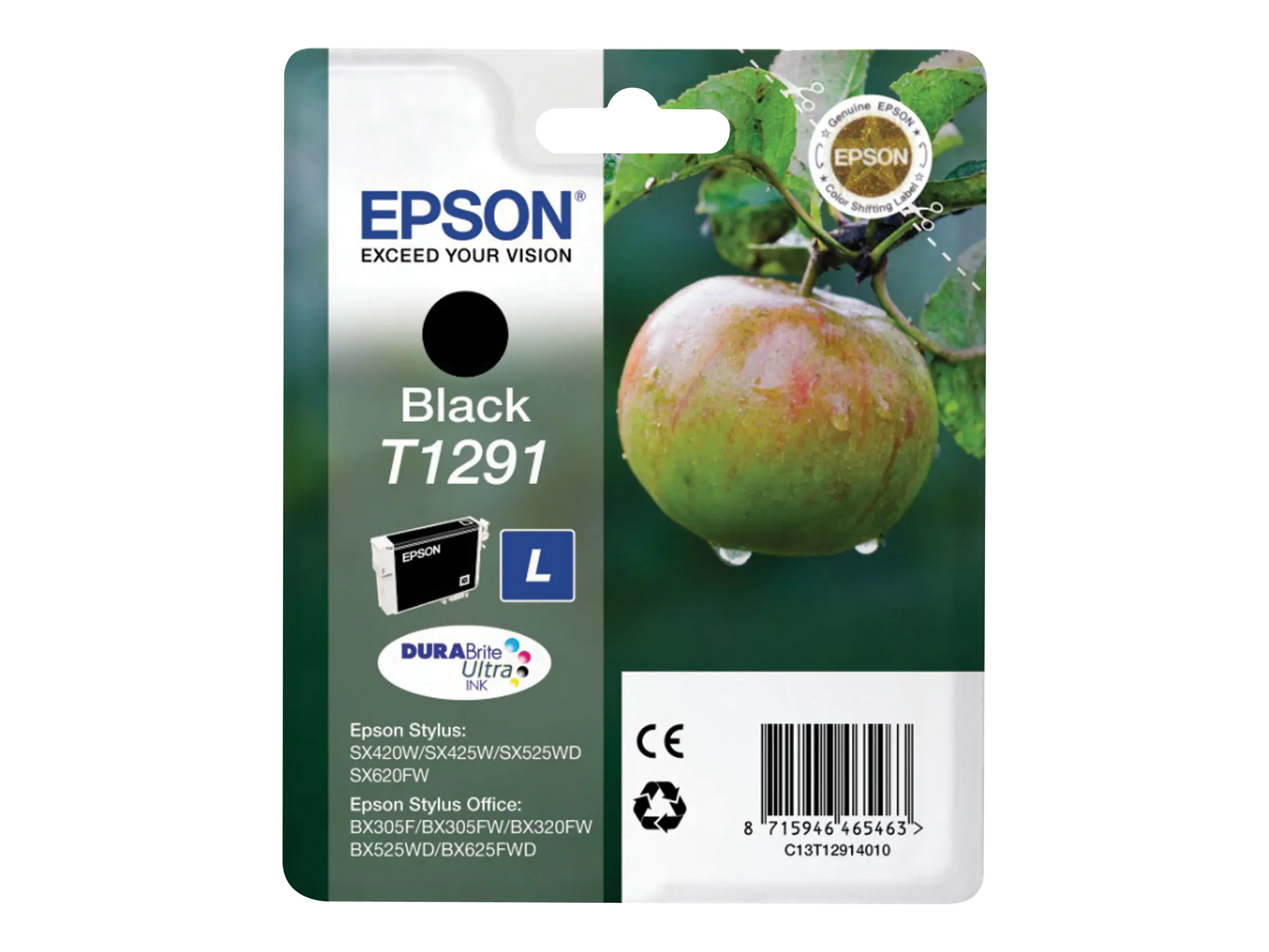 Epson T1291 - 11.2 ml - L-Größe - Schwarz - Original - Blisterverpackung - Tintenpatrone - für Stylus SX230, SX235, SX430, SX438; WorkForce WF-3010, 3520, 3530, 3540, 7015, 7515, 7525