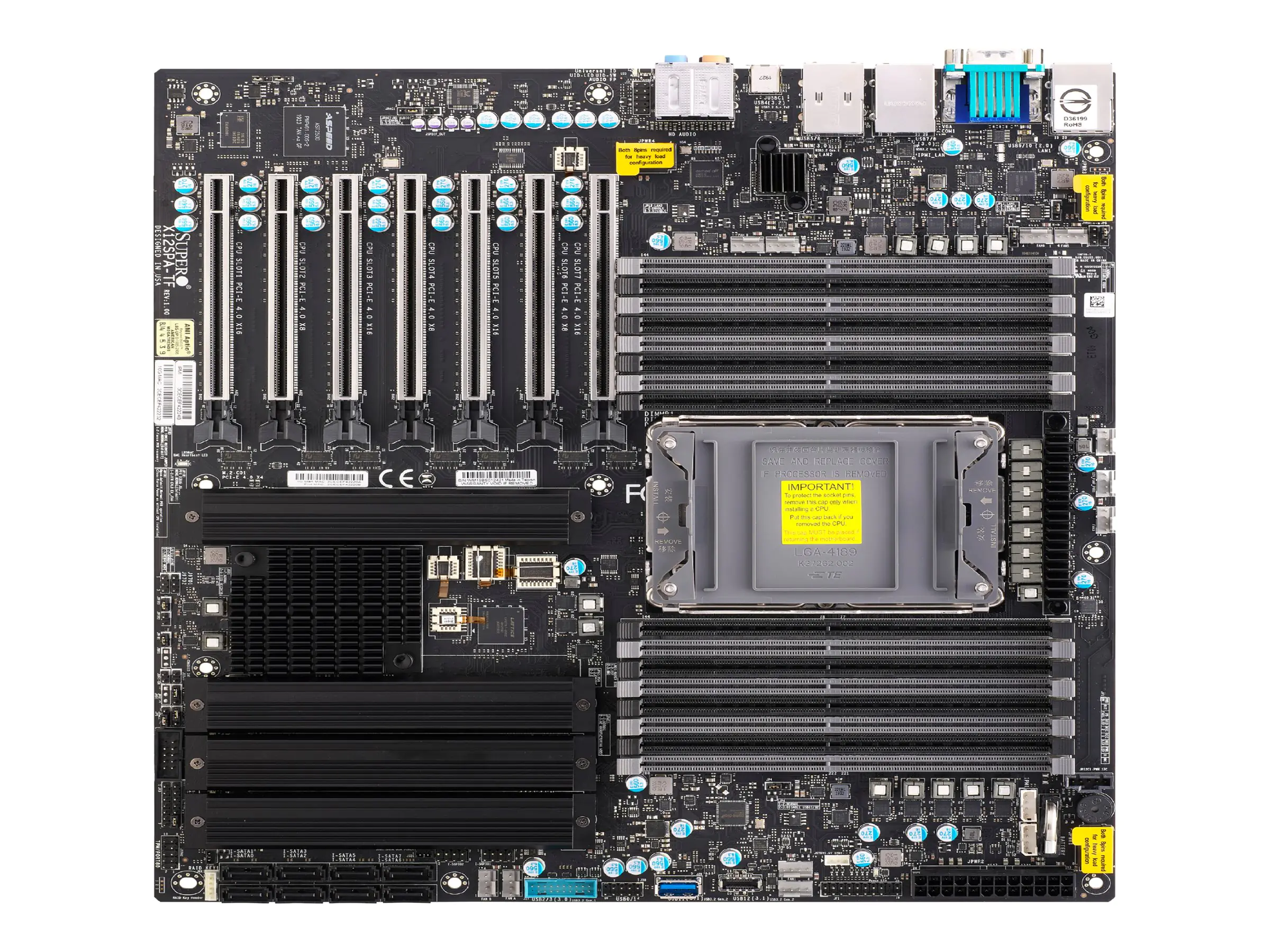 SUPERMICRO X12SPA-TF - Motherboard - E-ATX - LGA4189-Sockel - C621A Chipsatz - USB-C Gen2, USB 3.2 Gen 2, USB 3.2 Gen 1, USB-C Gen 2x2 - Gigabit LAN, 10 Gigabit LAN - Onboard-Grafik - HD Audio - für SC743 AC-1K26B-SQ; SC747 BTQ-R2K04B