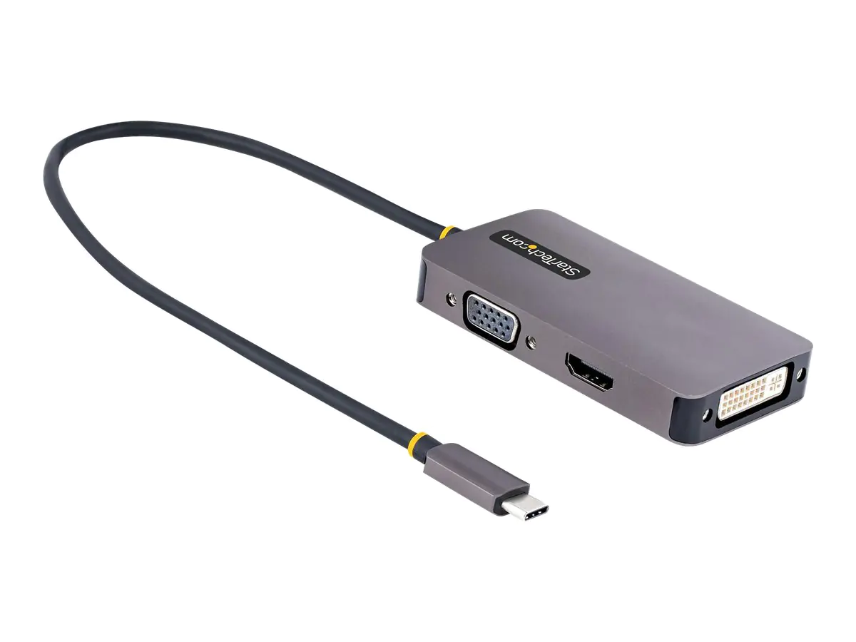 StarTech USB C Video Adapter, USB C to HDMI DVI VGA Adapter, Up to 4K 60Hz, Aluminum, Multiport Video Display Adapter for Laptops, Thunderbolt 3/4 Compatible, USB Type C Monitor Adapter - USB C Travel Adapter (118-USBC-HDMI-VGADVI) - Dockingstation - USB-