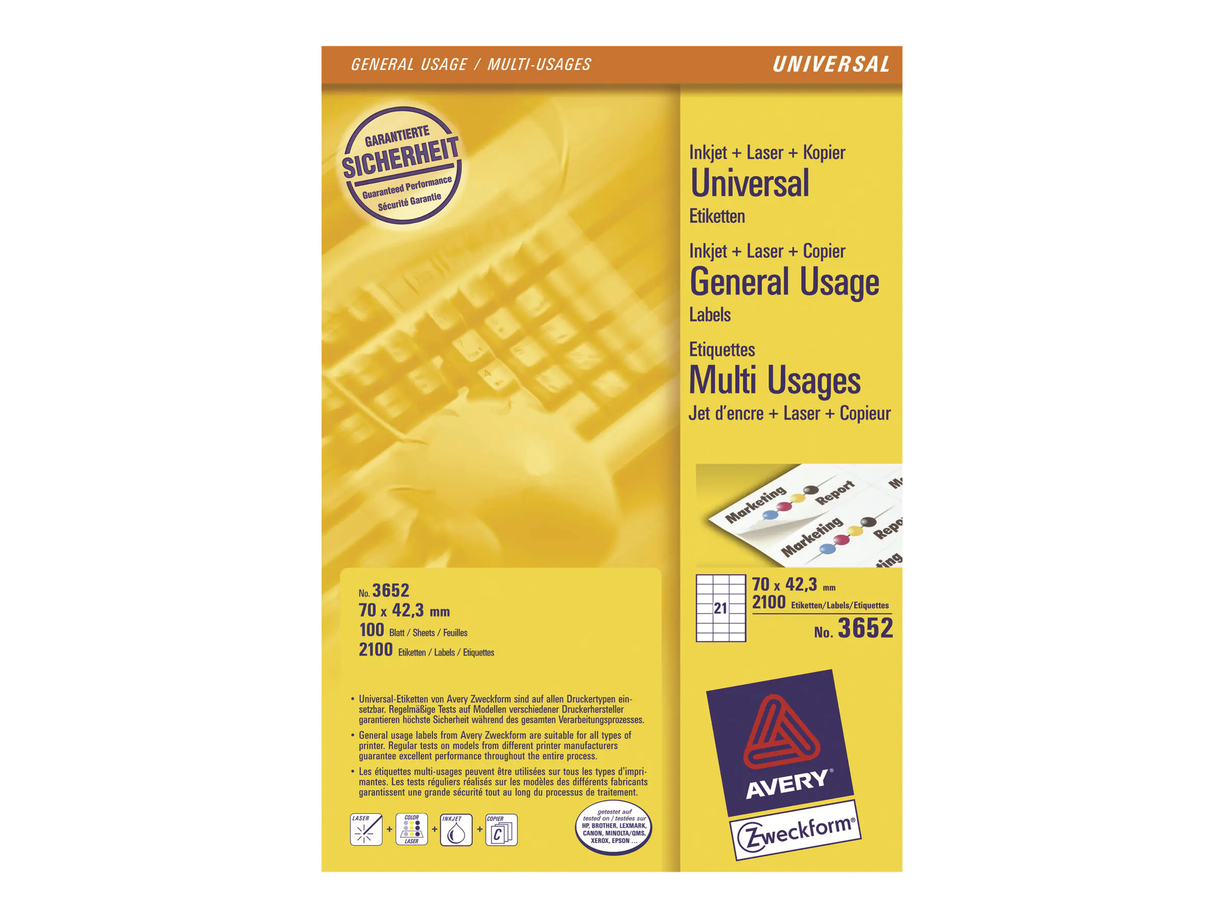 Avery Zweckform Avery - Weiß - 42.3 x 70 mm 2100 Etikett(en) 3652