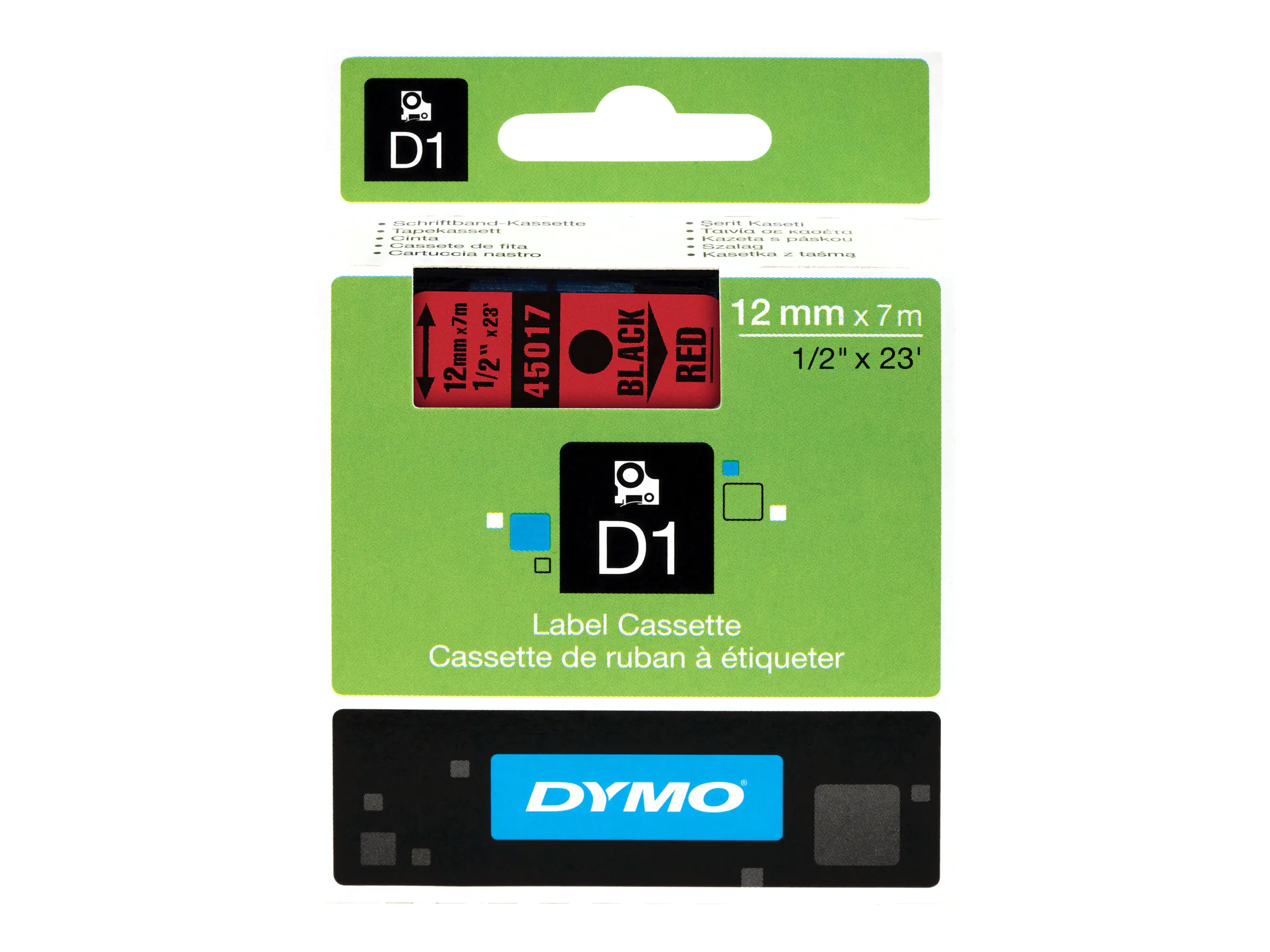 Dymo D1 - Entfernbarer Klebstoff - schwarz auf rot - Rolle (1,2 cm x 7 m) S0720570
