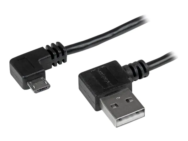 StarTech Micro USB Kabel mit rechts gewinkelten Anschlüssen - Stecker/Stecker - 2m - USB A zu Micro B Anschlusskabel - USB-Kabel - Micro-USB Typ B (M) zu USB (M) - USB 2.0 - 2 m - rechts-gewinkelter Stecker - Schwarz - für P/N: USB2PCARBK, USB2PCARBKS, US
