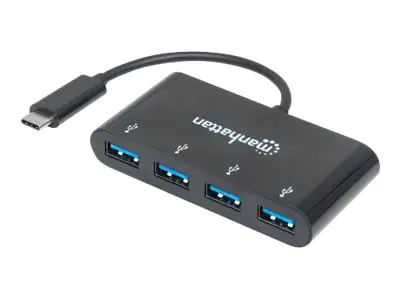 Manhattan USB-C Dock/Hub, Ports (x4): USB-A (x4), 5 Gbps (USB 3.2 Gen1 aka USB 3.0), External Power Supply Not Needed, Cable 20cm, SuperSpeed USB, Black, Three Year Warranty, Blister - Hub - 4 x USB 3.1 Gen 1 - Desktop