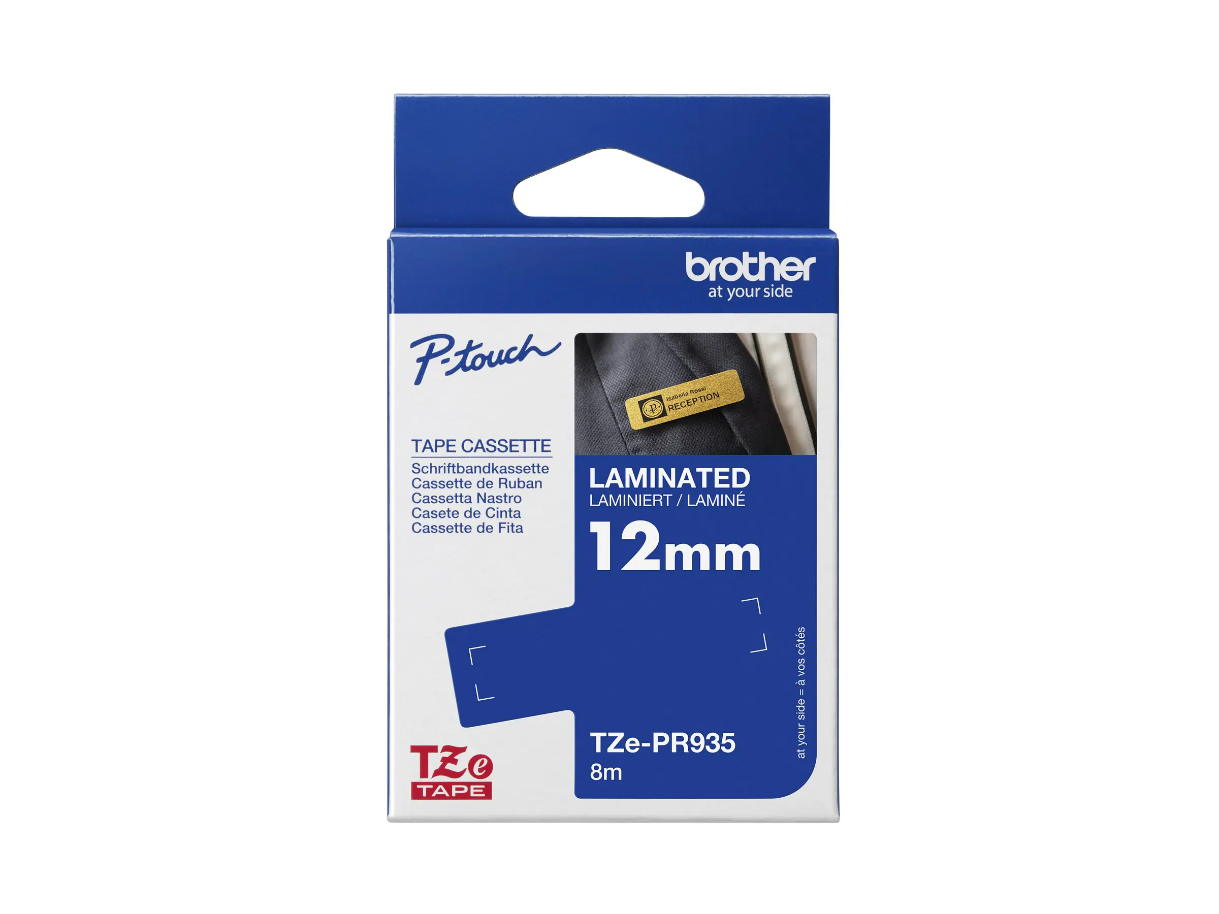 Brother TZe-PR935 - Weißer Druck auf Premium Glitter Silver - Rolle (1,2 cm x 8 m)
