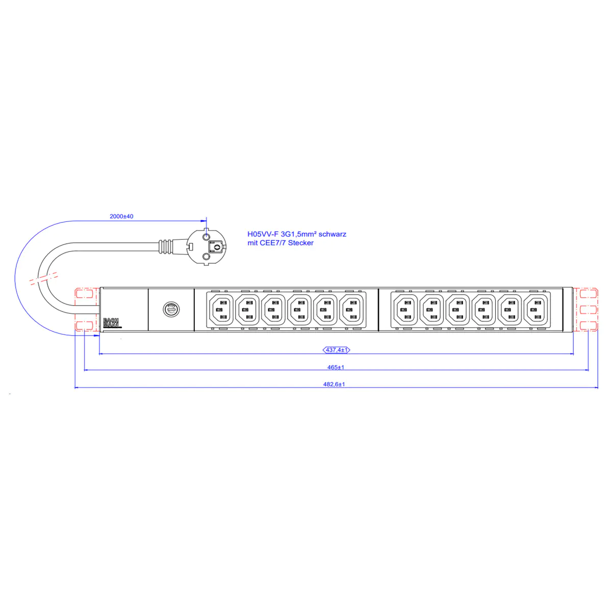 Bachmann 800.3723 Steckdosenleiste 19Z 1HE 12xC13 2 0m - Steckdosenleiste - 2 m