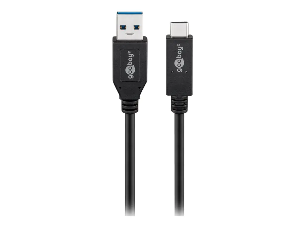 goobay - USB-Kabel - 24 pin USB-C (M) zu USB Typ A (M) - USB 3.1 Gen 2 - 20 V - 3 A - 50 cm - rund - Schwarz