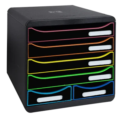 Exacompta Schubladenbox BIG-BOX Maxi 6 Schubladen DIN A4, Überbreite Polystyrol Gehäusefarbe: schwarz Farbe der Schublade: schwarz/harlekin