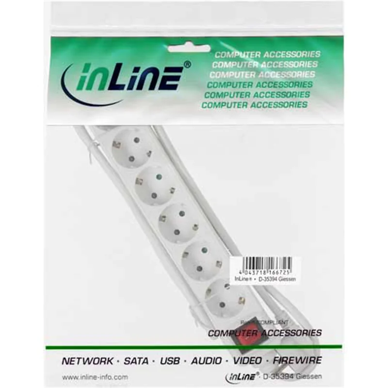 InLine - Steckdosenleiste - Wechselstrom 230 V - 3.5 kW - Eingabe, Eingang Stromversorgung - Ausgangsanschlüsse: 6 - 1.5 m Schnur - weiß