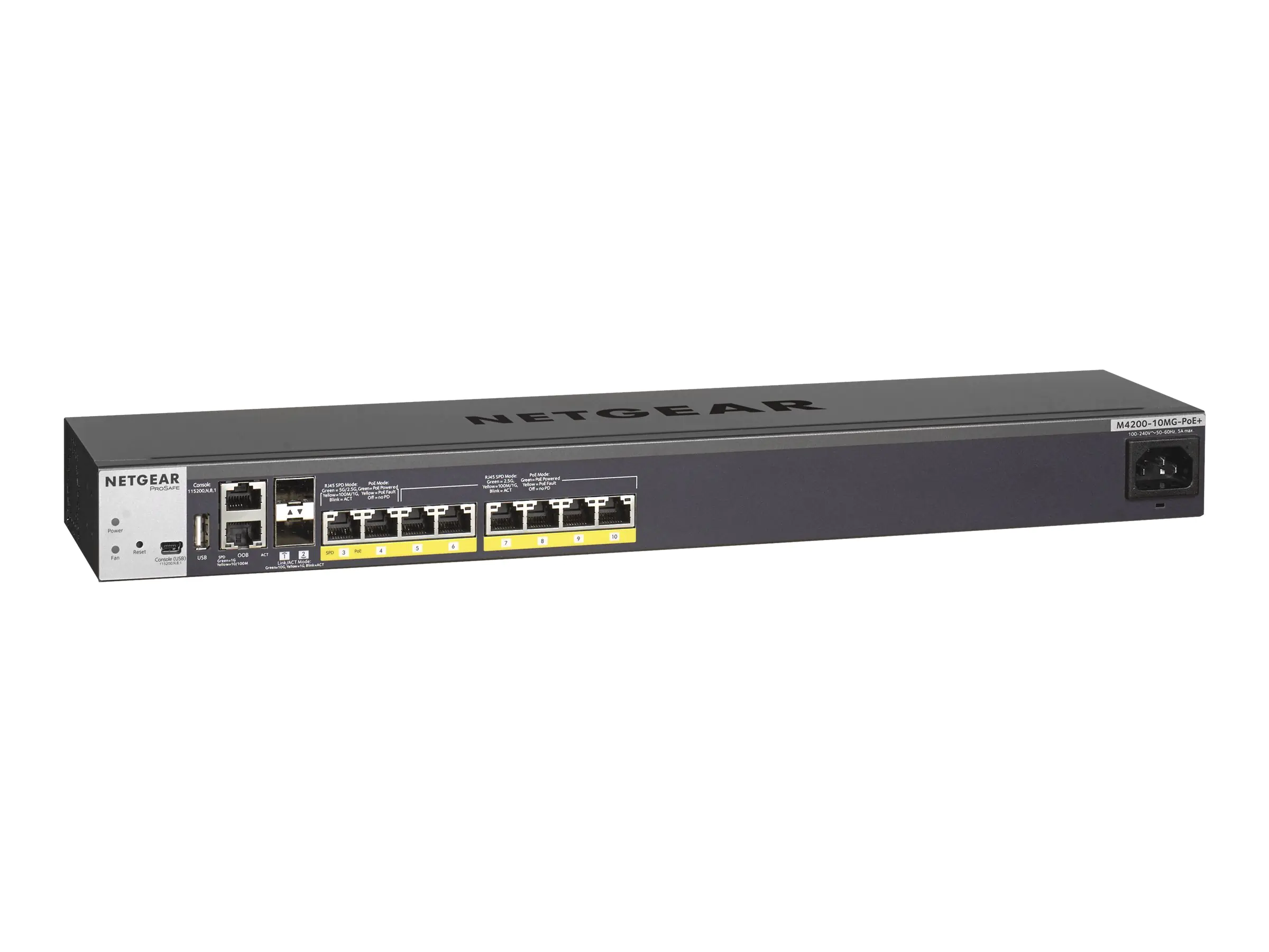 Netgear M4200 Intelligent Edge Series GSM4210P - Switch - L3 - managed - 6 x 100/1000/2.5G (PoE+) + 2 x 100/1000/2.5G/5G (PoE+) + 2 x 1 Gigabit / 10 Gigabit SFP+ - Seite-zu-Seite-Luftstrom - an Rack montierbar - PoE+ (240 W)