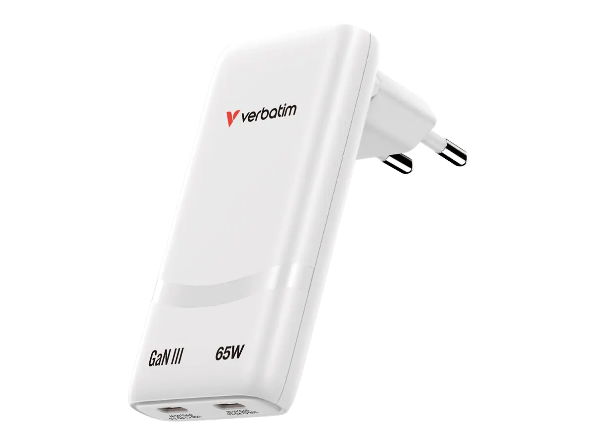 Verbatim GaN III Fold´n´ Go Charger 2 Port 65W USB-C white