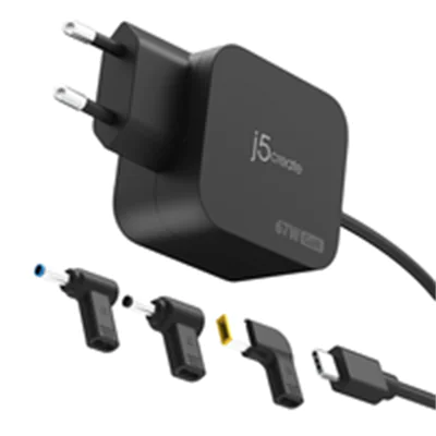 J5Create JUP1565DCE3A-EN - Netzteil - GaN, mit 3 DC-Steckverbindertypen - 67 Watt - 3.3 A - PD 2.0, PD 3.0 (24 pin USB-C) - Schwarz - Europa