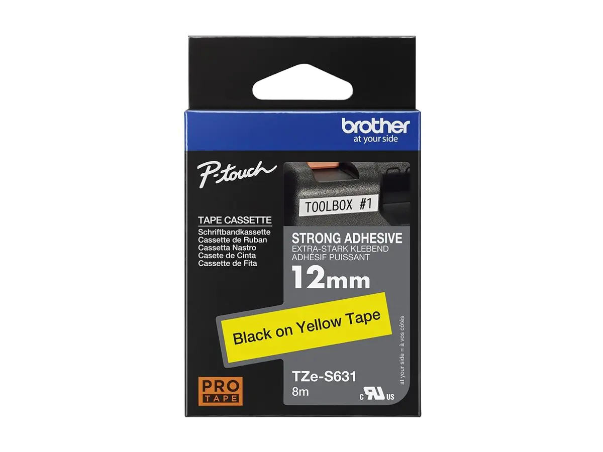 Brother TZe-S631 - Extra starker Klebstoff - Schwarz auf Gelb - Rolle (1,2 cm x 8 m) TZES631