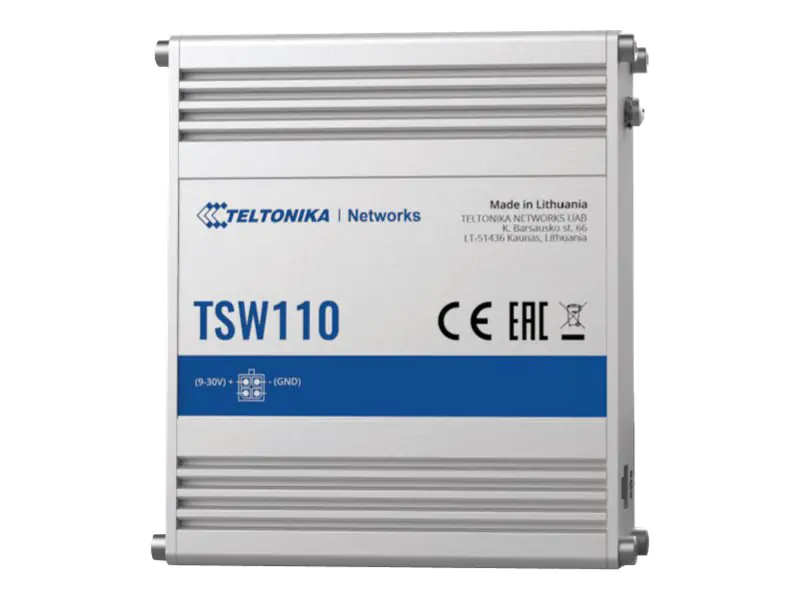 Teltonika TSW110 - Switch - unmanaged - 5 x 10/100/1000 - an DIN-Schiene montierbar, oberflächenmontierbar - Passives PoE - Gleichstrom