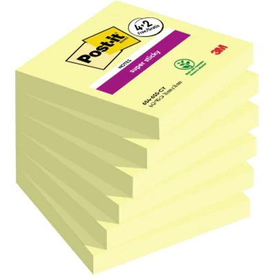 Post-it Haftnotiz Super Sticky Notes 76 x 76 mm (B x H) gelb 90 Bl./Block 6 Block/Pack.