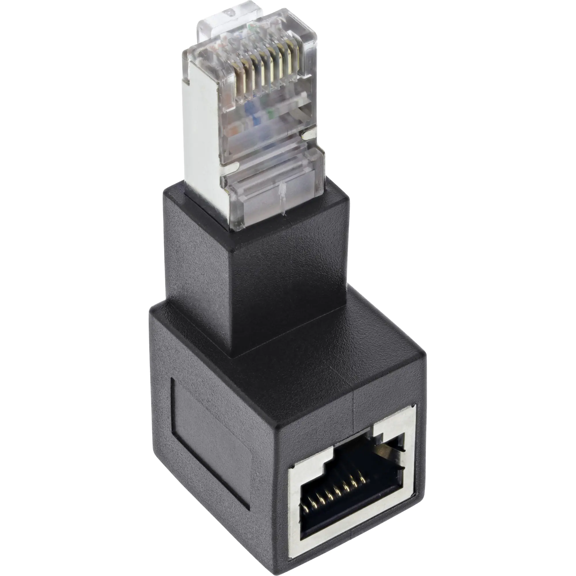 InLine - Netzwerkadapter - RJ-45 (W) gerade zu RJ-45 (M) nach unten abgewinkelt - abgeschirmt - CAT 6a - gewinkelt - Schwarz