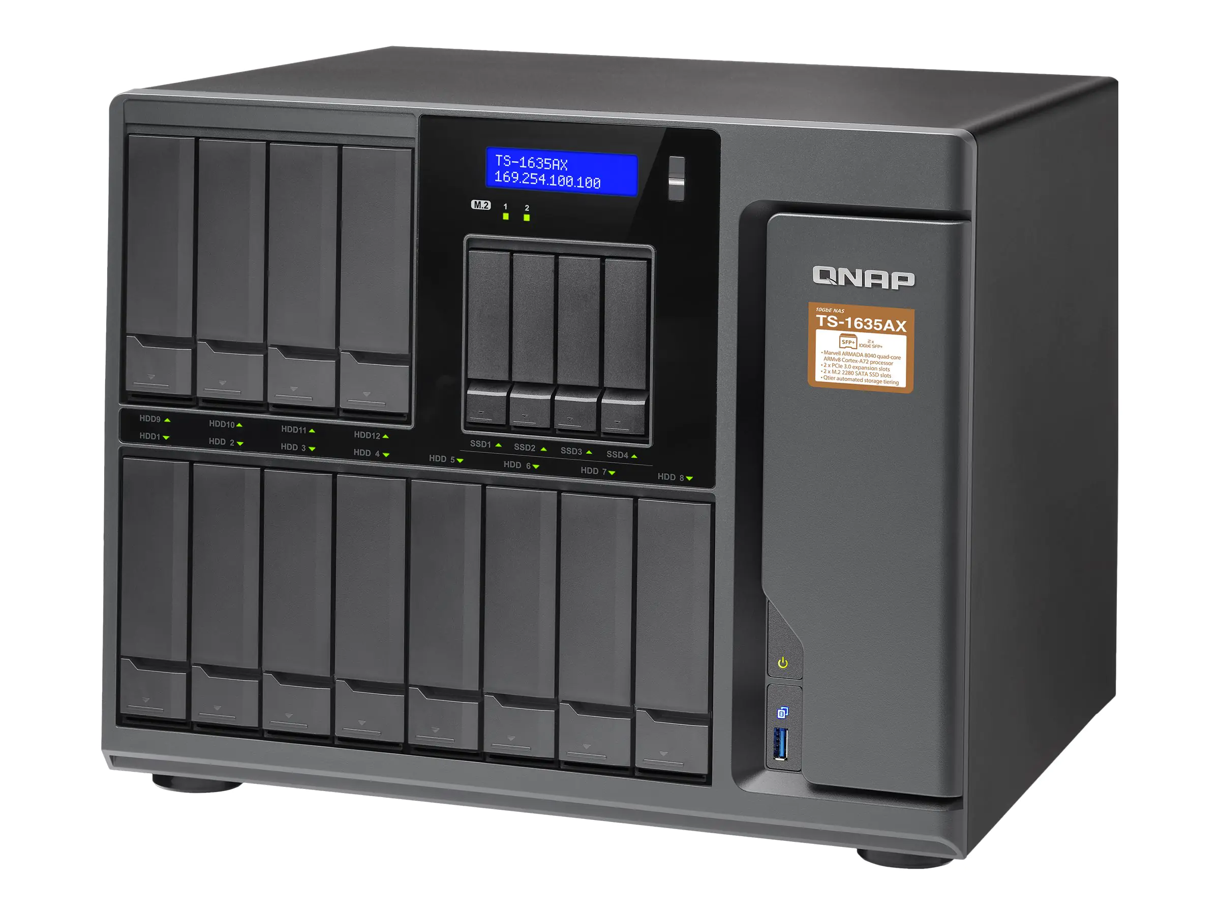 QNAP TS-1635AX - NAS-Server - 16 Schächte - SATA 6Gb/s - RAID RAID 0, 1, 5, 6, 10, 50, JBOD, 60 - RAM 8 GB - Gigabit Ethernet / 10 Gigabit Ethernet - iSCSI Support
