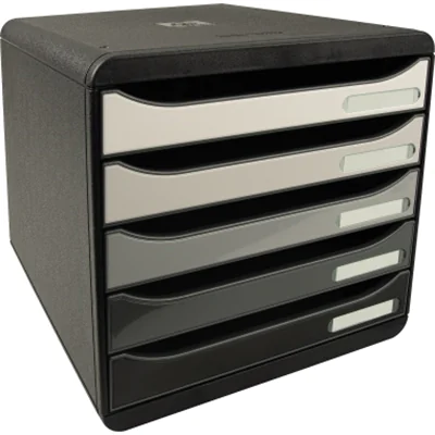 Exacompta Schubladenbox BIG-BOX plus 5 Schubladen DIN A4, Überbreite Polystyrol Gehäusefarbe: schwarz Farbe der Schublade: grau