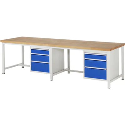 RAU Werkbank 8000 3.000 x 840-1.040 x 900 mm (B x H x T) enzianblau lichtgrau
