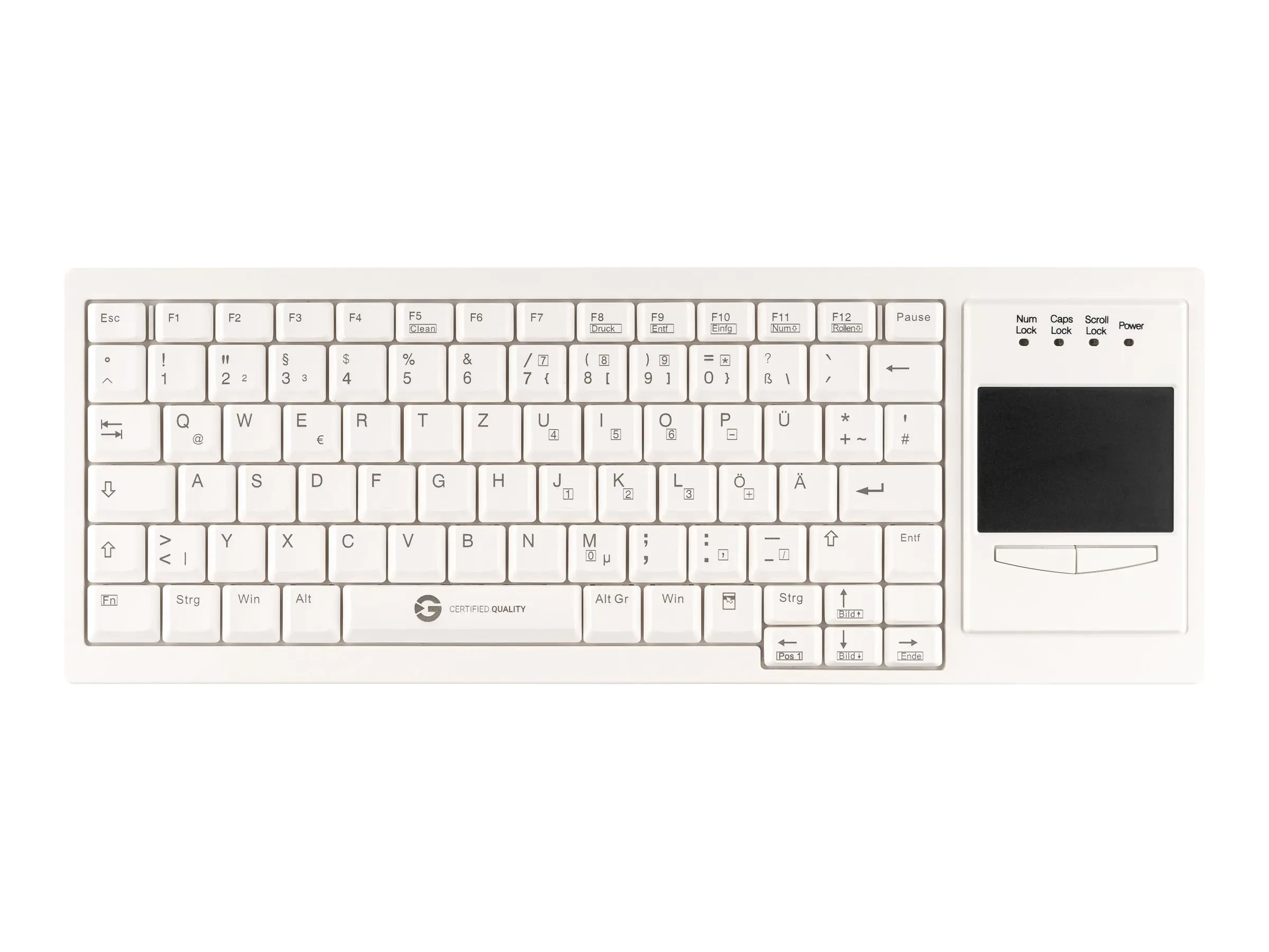 CleanType Xtra Touch WL - Tastatur - 75% - compact TKL - mit Touchpad - kabellos - 2.4 GHz - QWERTZ - Deutsch - weiß