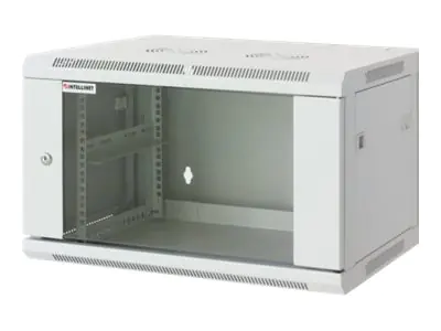 Intellinet Network Cabinet, Wall Mount (Standard), 15U, Usable Depth 500mm/Wisth 540mm, Grey, Assembled, Max 60kg, Metal & Glass Door, Back Panel, Removeable Sides,Suitable also for use on desk or floor, 19",Parts for wall install (eg screws/rawl plu