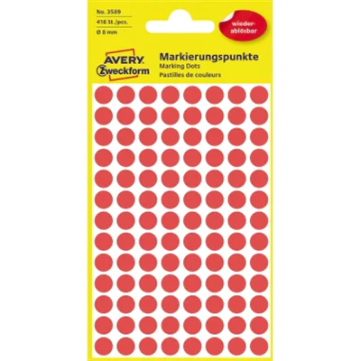 Avery Zweckform Avery 3589, Rot, Kreis, Papier, 104 Stück(e), 4 Blätter, 8 mm