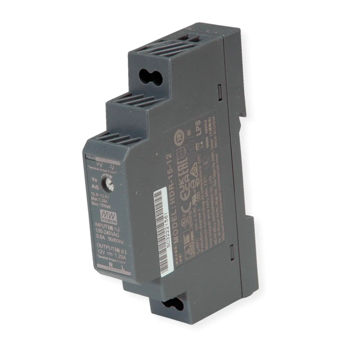 Meanwell MEAN WELL HDR-15-12, 85 - 264 V, 15 W, 12 V, 1,25 A, RoHS, 54,5 mm