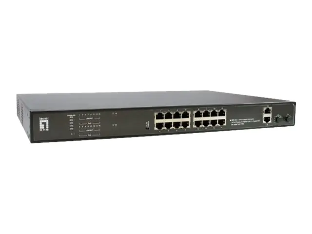 LevelOne GEP-2021 - Switch - 16 x 10/100/1000 (PoE) + 2 x 10/100/1000 + 2 x Gigabit SFP (Uplink) - Desktop, an Rack montierbar - PoE (270 W)