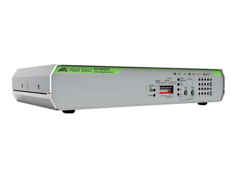 Allied Telesis CentreCOM GS920/8PS - Switch - unmanaged - 8 x 10/100/1000 (PoE+) - Desktop - PoE+ (62 W)