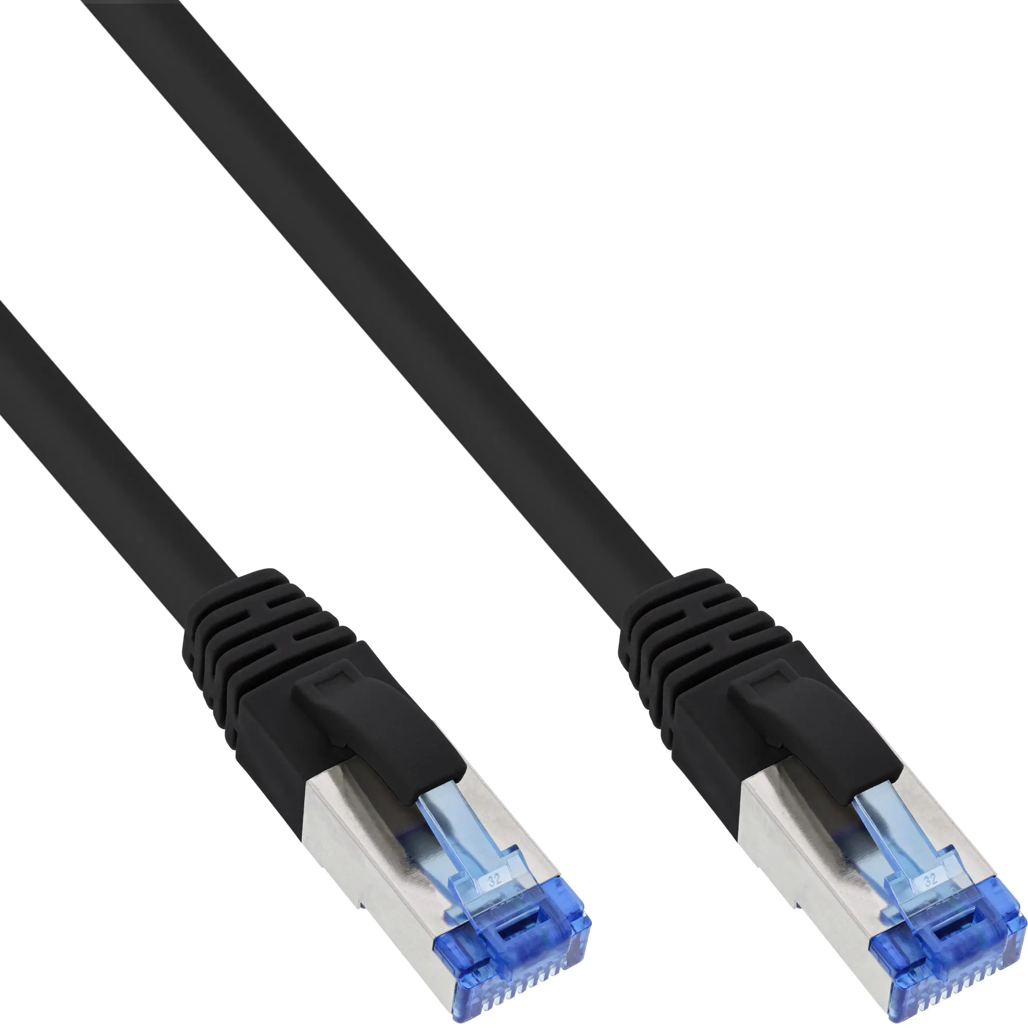 InLine - Patch-Kabel - RJ-45 (M) zu RJ-45 (M) - 3 m - 6.2 mm - SFTP, PiMF - CAT 6a - halogenfrei, ohne Haken - Schwarz (Packung mit 25)