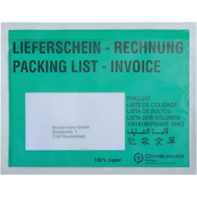 Dokumententasche Lieferschein-Rechnung, mehrsprachig DIN C6 175 x 135 mm (B x H) Pergamynpapier grün 250 St./Pack.