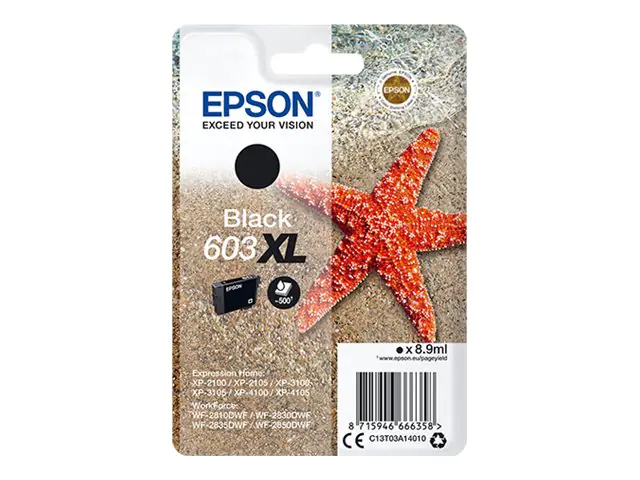 Epson 603XL - 8.9 ml - XL - Schwarz - original - Blisterverpackung - Tintenpatrone - für Expression Home XP-2150, 2155, 3150, 3155, 4150, 4155; WorkForce WF-2820, 2840, 2845, 2870
