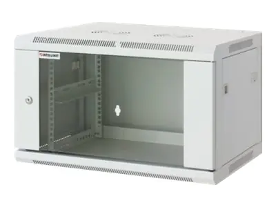 Intellinet Network Cabinet, Wall Mount (Standard), 15U, Usable Depth 350mm/Width 540mm, Grey, Assembled, Max 60kg, Metal & Glass Door, Back Panel, Removeable Sides,Suitable also for use on desk or floor, 19",Parts for wall install (eg screws/rawl plu