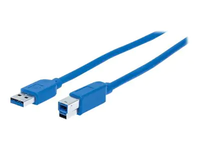 Manhattan USB-A to USB-B Cable, 0.5m, Male to Male, 5 Gbps (USB 3.2 Gen1 aka USB 3.0), SuperSpeed USB, Blue, Lifetime Warranty, Polybag - USB-Kabel - USB Typ A (M) zu USB Type B (M) - USB 3.0 - 0.5 A - 50 cm - geformt - Blau