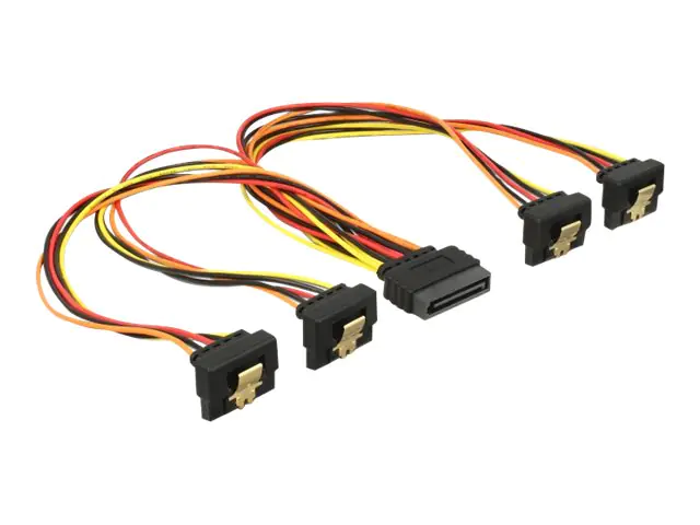 Delock - Netz-Splitter - SATA-Stromstecker (S) gerade zu SATA-Stromstecker (R) gewinkelt - 3.3 / 5 / 12 V - 15 cm - eingerastet - Schwarz, Gelb, Rot, orange