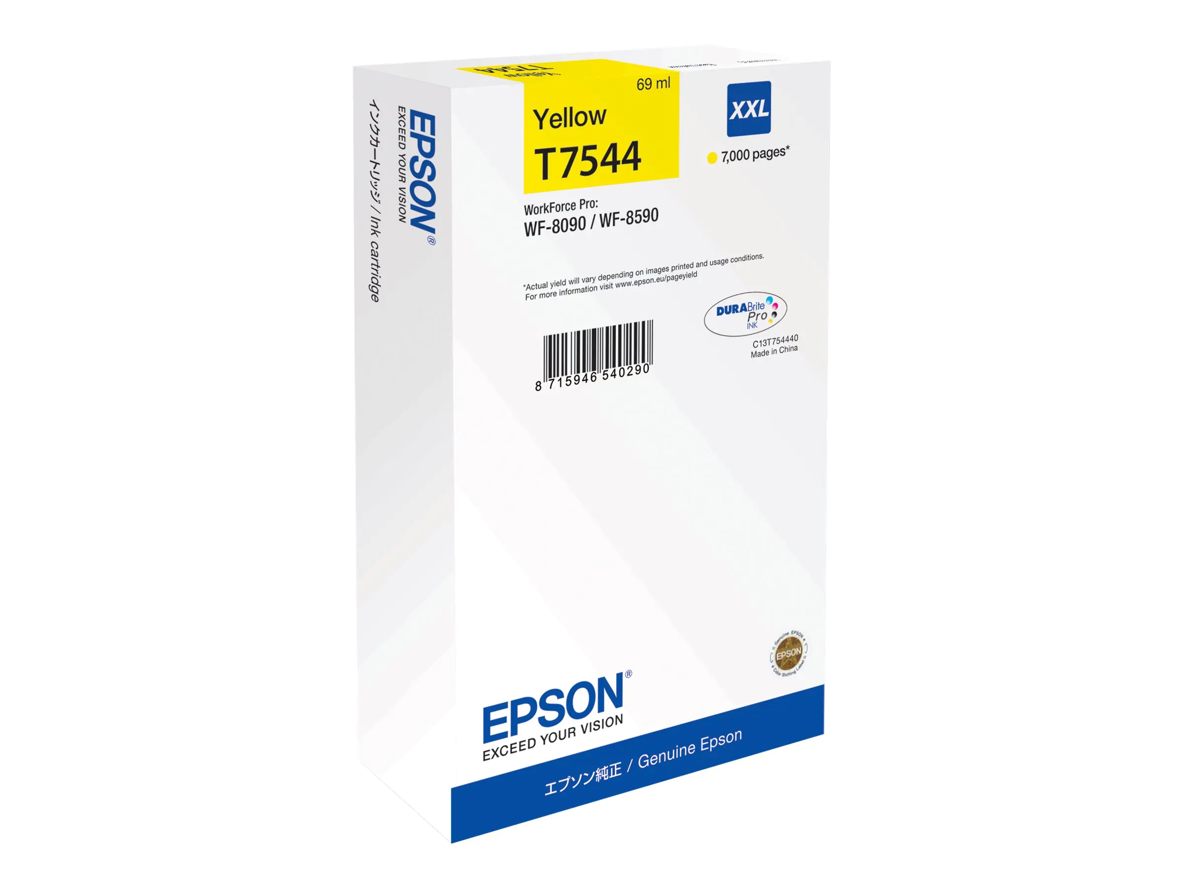 Epson T7544 - 69 ml - Größe XXL - Gelb - Original - Tintenpatrone - für WorkForce Pro WF-8090, WF-8090 D3TWC, WF-8090DW, WF-8590, WF-8590 D3TWFC, WF-8590DWF