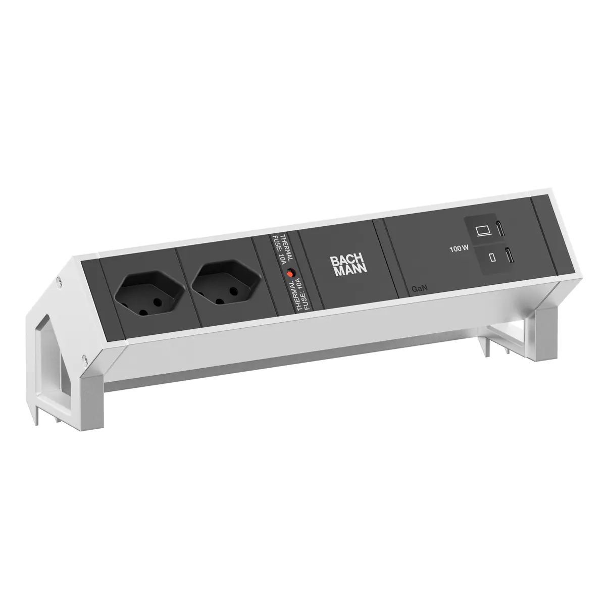 Bachmann DESK2 2xCH 90° 1xUSB C/C 100W Inox - Zubehör Stromversorgung