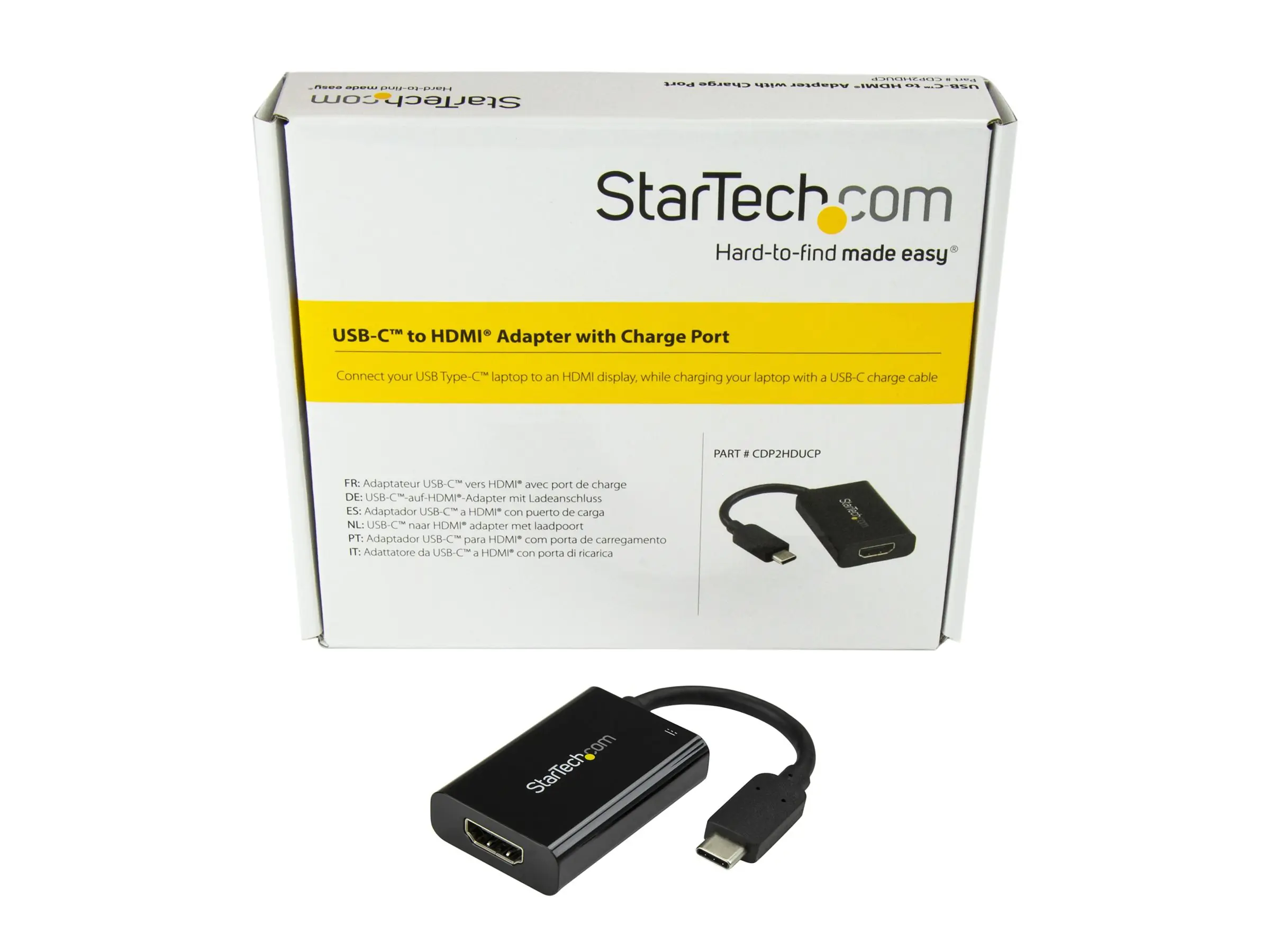 StarTech.com Startech USB C to HDMI 2.0 Adapter with Power Delivery, 4K 60Hz USB Type-C to HDMI Display/Monitor Video Converter, 60W PD Pass-Through Charging Port, Thunderbolt 3 Compatible, Black - USB-C Display Adapter (CDP2HDUCP)