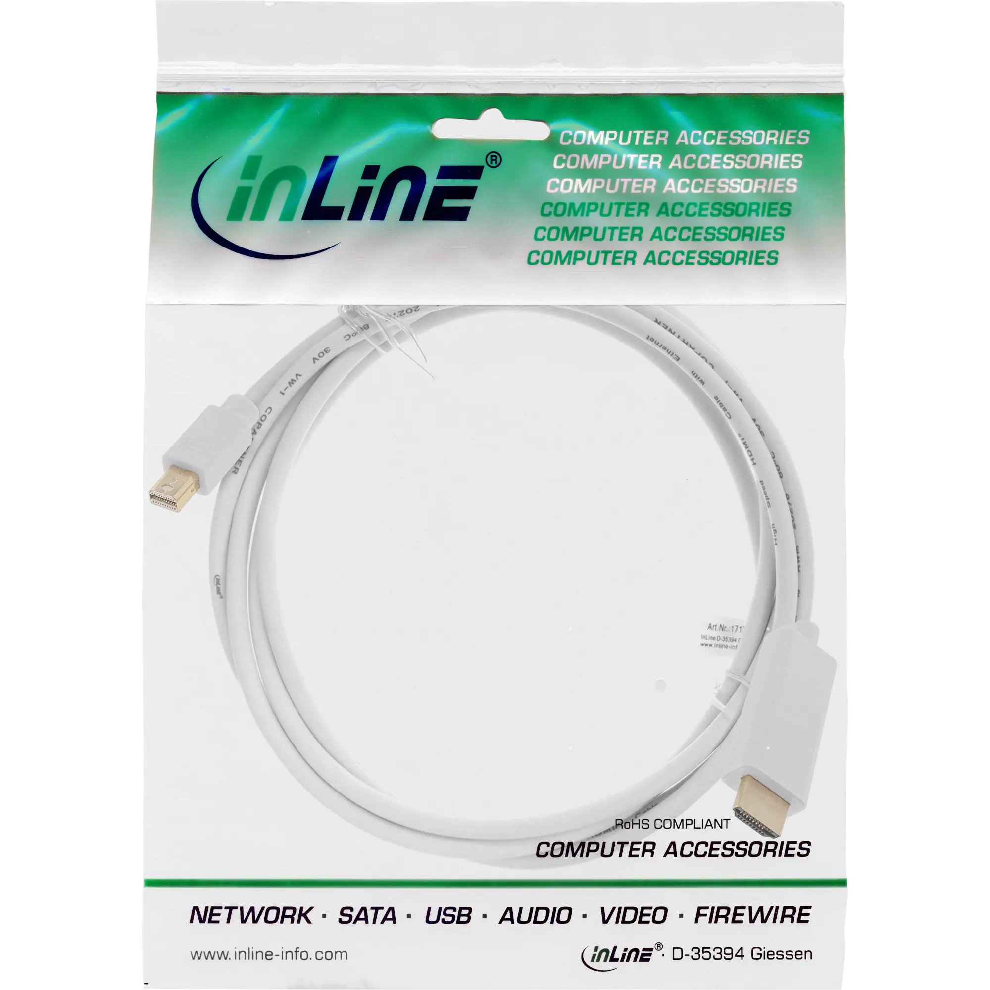 InLine Mini DisplayPort zu HDMI Konverter Kabel - weiß - 3m - 4K2K - mit Audio 17173I