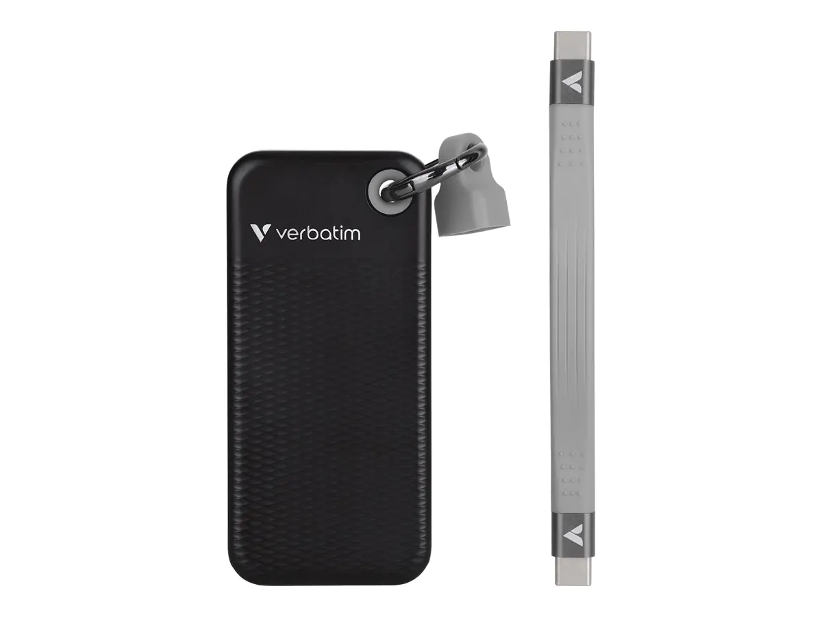 Verbatim Pocket - SSD - 2 TB - Schlüsselanhänger mit Kabelbefestigung - extern (tragbar) - M.2 - USB 3.2 Gen 2 (USB-C Steckverbinder) - Schwarz/Grau