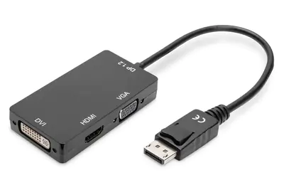 ASSMANN - Videoadapter - DisplayPort männlich zu HDMI, DVI-D, 15 pin D-Sub (DB-15) weiblich - 20 cm - Dreifachisolierung - Schwarz - geformt, 4K Unterstützung