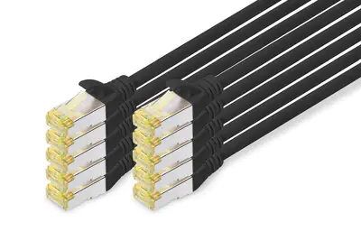 DIGITUS - Patch-Kabel - RJ-45 (M) zu RJ-45 (M) - 2 m - S/FTP - CAT 6a - geschirmt, halogenfrei, geformt, ohne Haken - Schwarz (Packung mit 10)