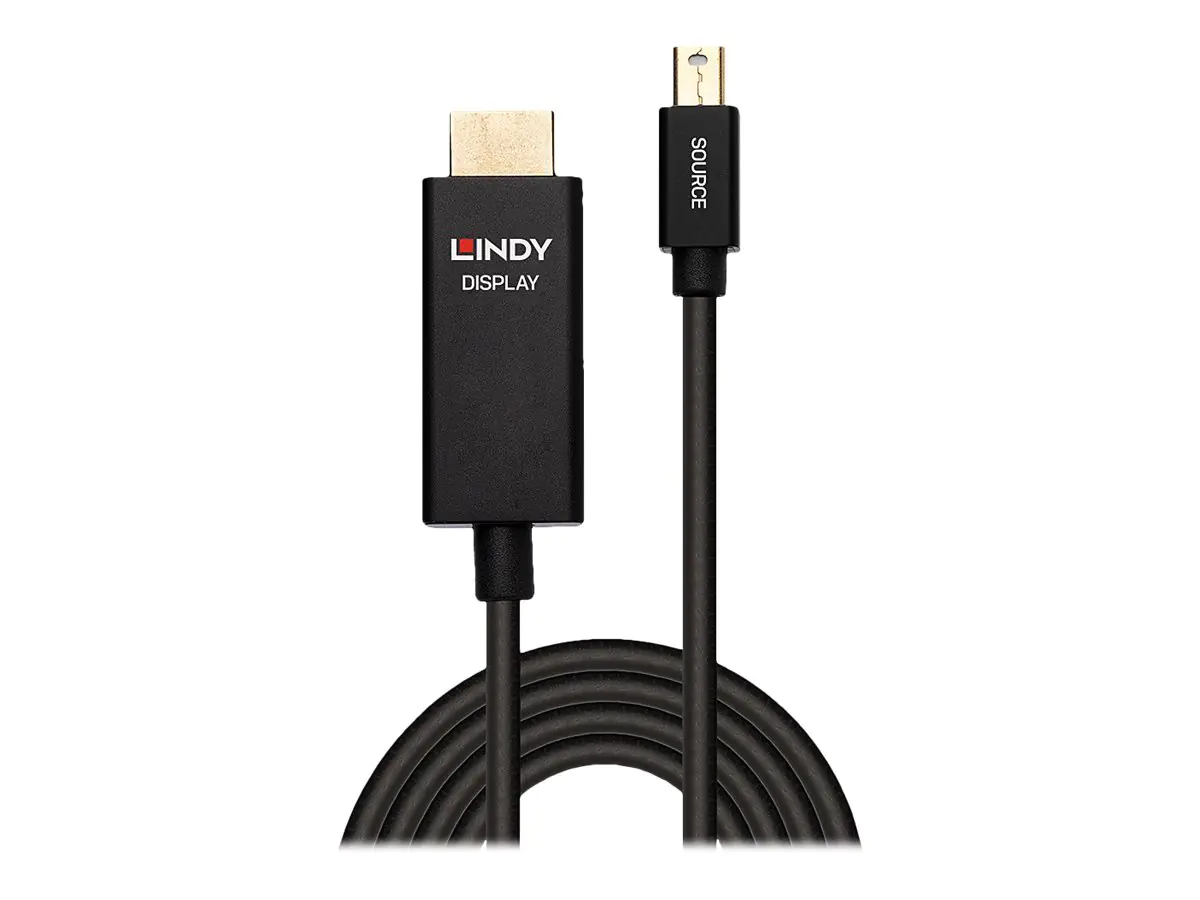 Lindy - Adapterkabel - Mini DisplayPort männlich zu HDMI männlich - 1 m - abgeschirmt - Schwarz - rund, 4K Unterstützung, aktiver Chip