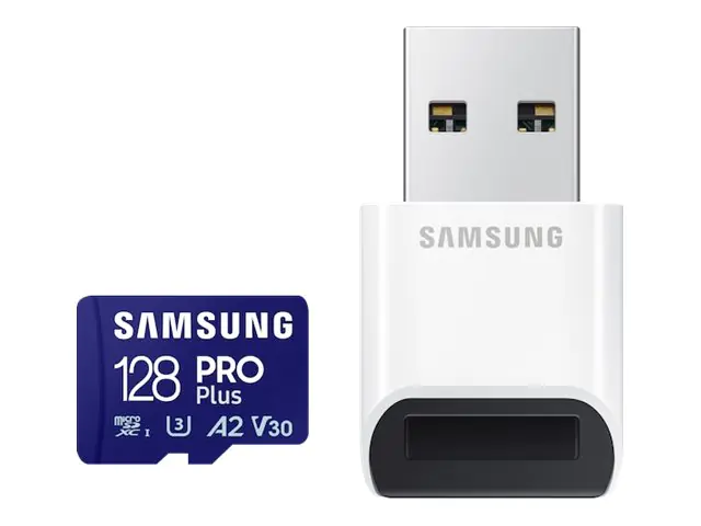 Samsung PRO Plus MB-MD128SB - Flash-Speicherkarte - 128 GB - A2 / Video Class V30 / UHS-I U3 / Class10 - microSDXC UHS-I - Blau