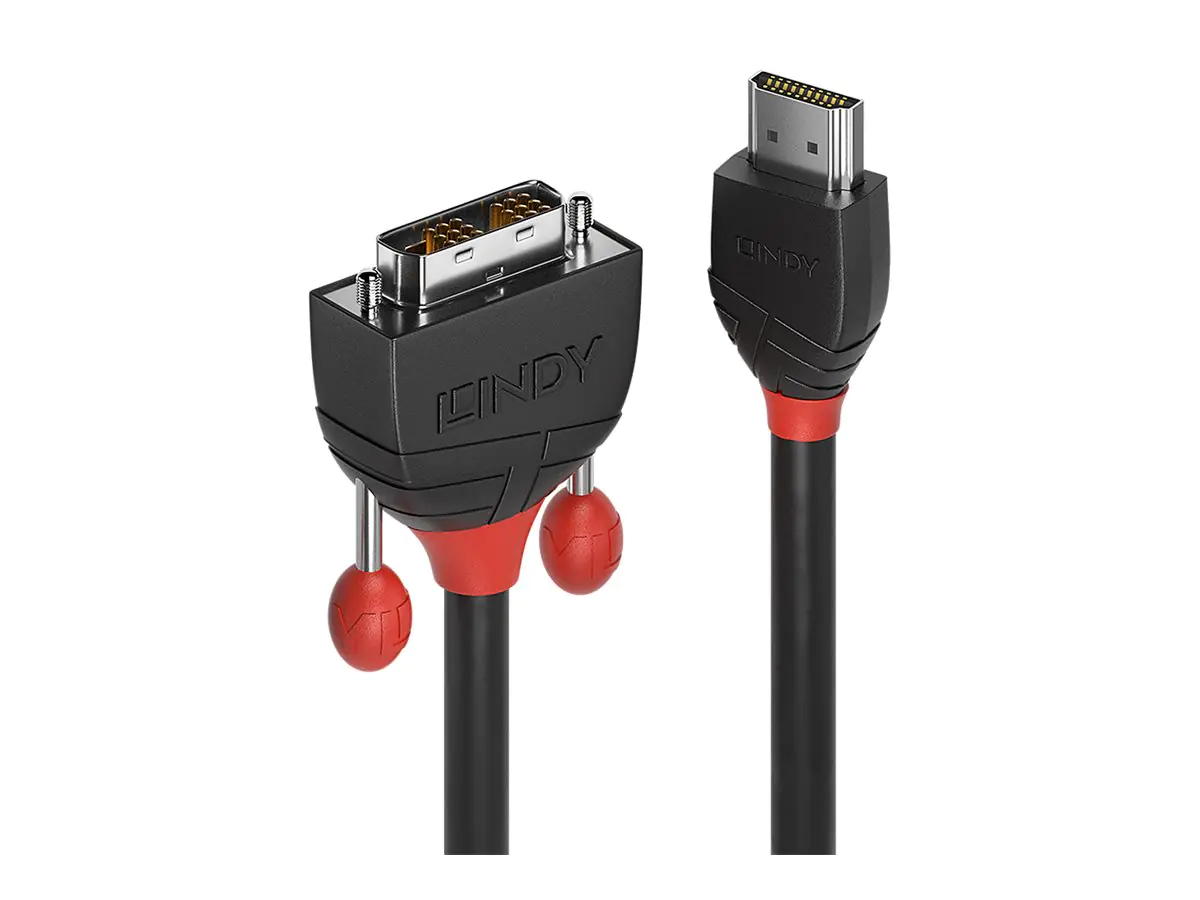 Lindy Black Line - Adapterkabel - Single Link - HDMI männlich zu DVI-D männlich - 5 m - Dreifachisolierung - Schwarz - rund, Daumenschrauben