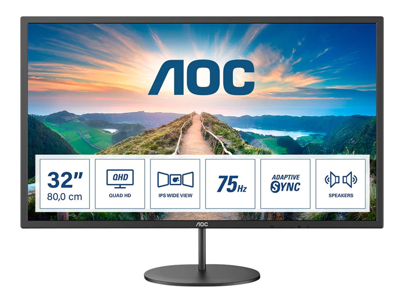 AOC Q32V4 - LED-Monitor - 81.3 cm (32") (31.5" sichtbar) - 2560 x 1440 QHD @ 75 Hz - IPS - 250 cd/m² - 1200:1 - 4 ms - HDMI, DisplayPort - Lautsprecher - Schwarz